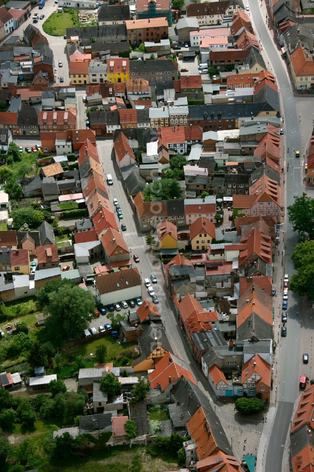 Röbel/Müritz from the bird's eye view: City center with church St. Nikolai and St. Mary's Church in alignment with the harbor entrance to the Mueritz in Robel in Mecklenburg - Western Pomerania