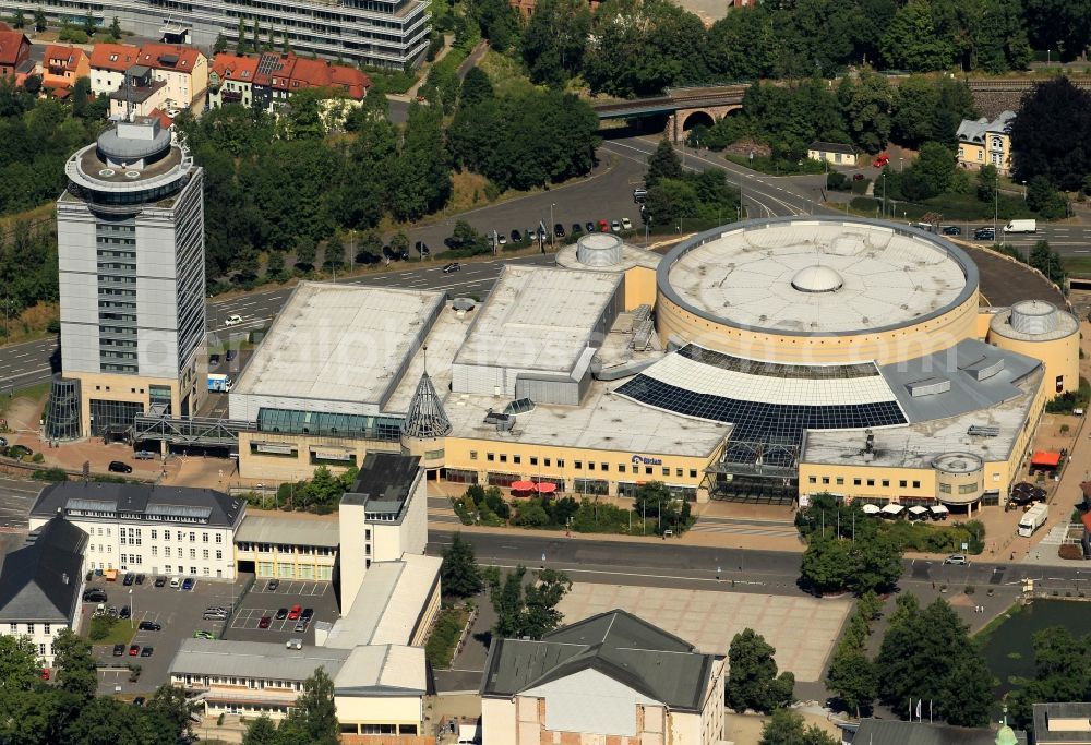 Aerial photograph Suhl - City center to the round building of the CCS Tourism and Congress Center in Suhl in Thuringia