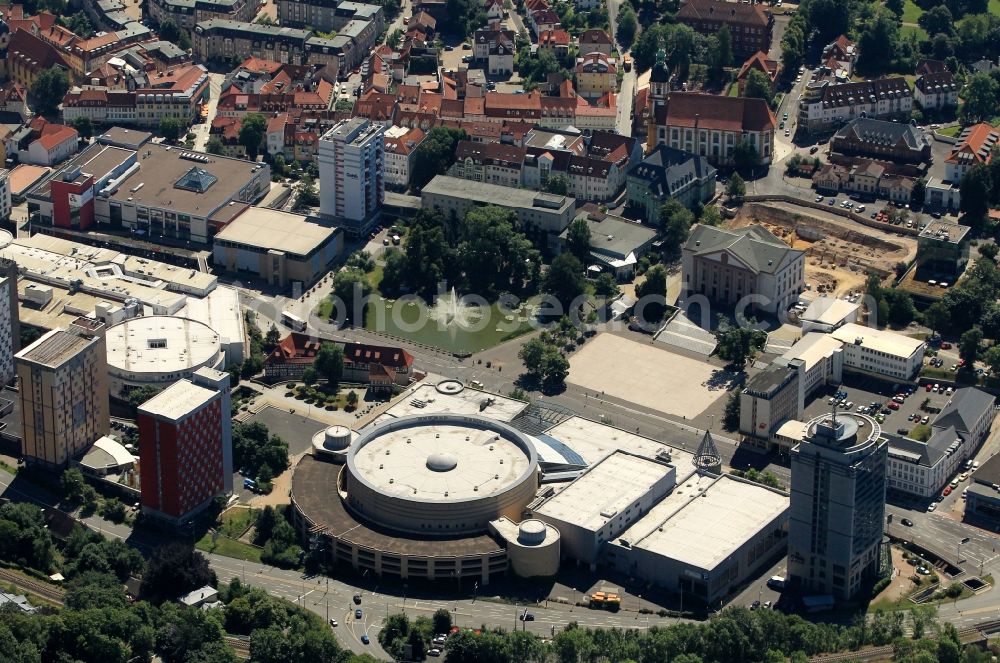 Suhl from above - City center to the round building of the CCS Tourism and Congress Center in Suhl in Thuringia