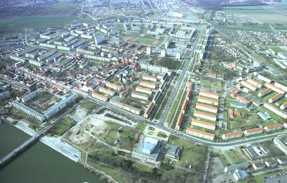 Schwedt / Oder from the bird's eye view: Stadtzentrum von Schwedt / Oder. 11.03.02