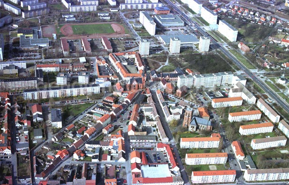 Schwedt / Oder from above - Stadtzentrum von Schwedt / Oder. 11.03.02