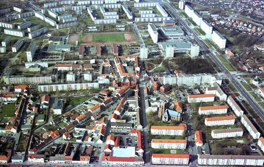 Schwedt / Oder from the bird's eye view: Stadtzentrum von Schwedt / Oder. 11.03.02