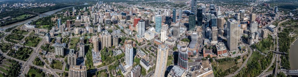 Edmonton from the bird's eye view: City center with the skyline in the downtown area in Edmonton in Alberta, Canada