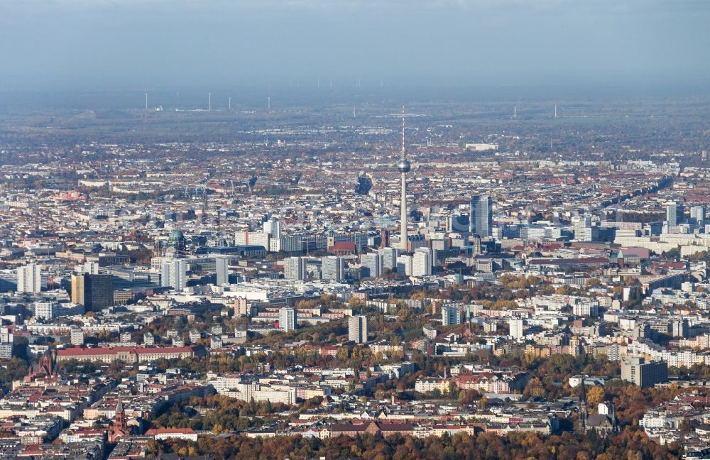 Berlin from the bird's eye view: City center with the skyline and TV-Tower in the downtown area in Berlin in Germany