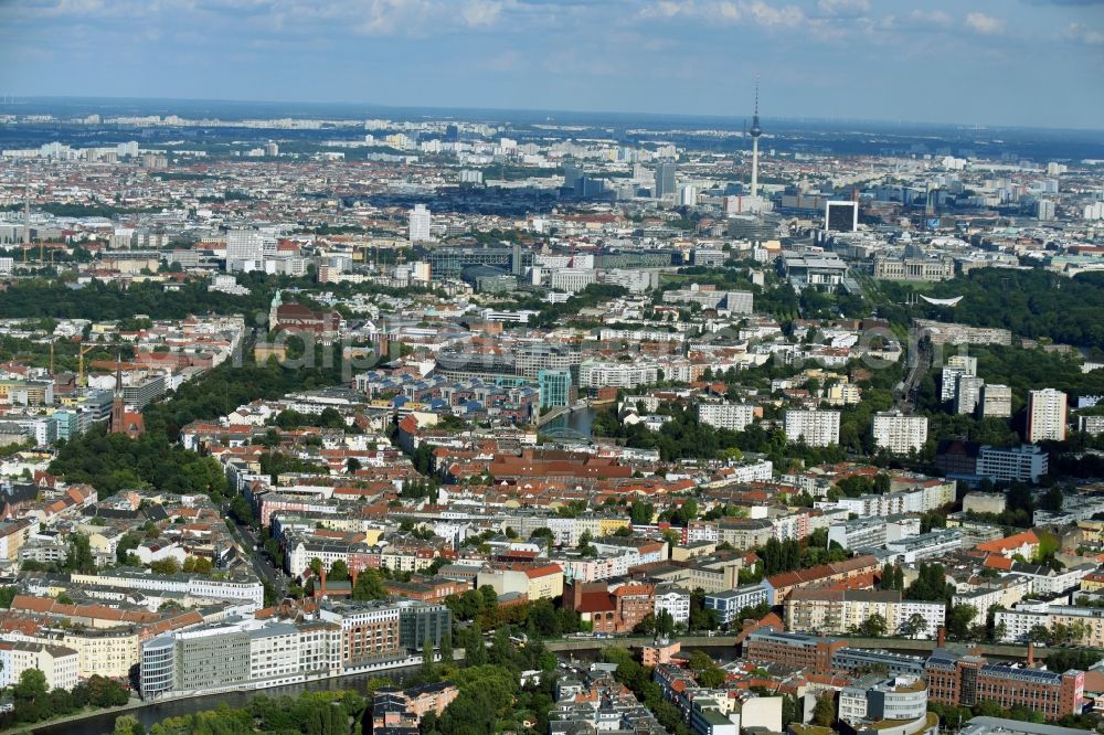 Aerial photograph Berlin - City center with the skyline and TV-Tower in the downtown area in Berlin in Germany