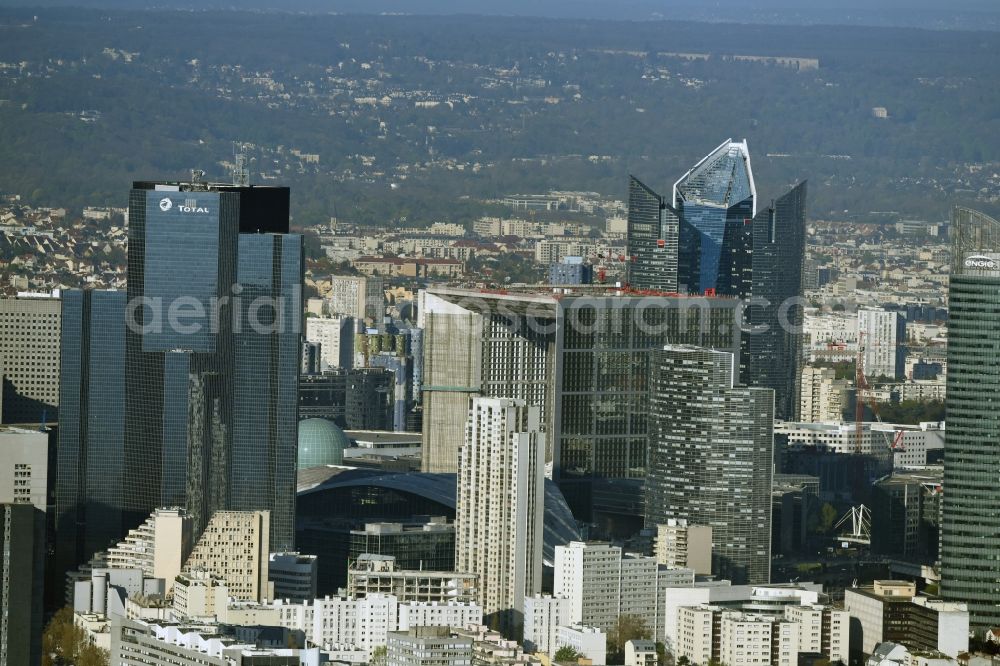 Paris from above - City center with the skyline in the downtown area La Defense in Paris in Ile-de-France, France