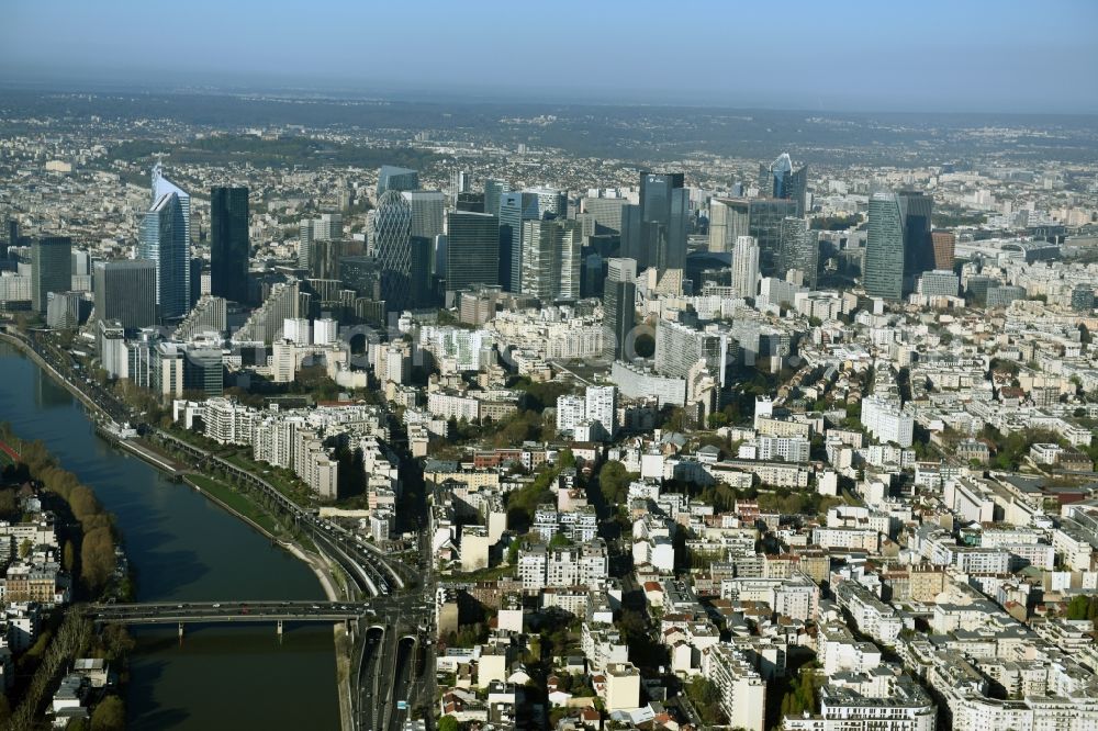 Aerial image Paris - City center with the skyline in the downtown area La Defense in Paris in Ile-de-France, France