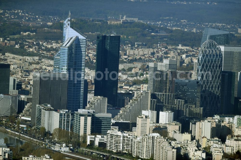 Aerial image Paris - City center with the skyline in the downtown area La Defense in Paris in Ile-de-France, France