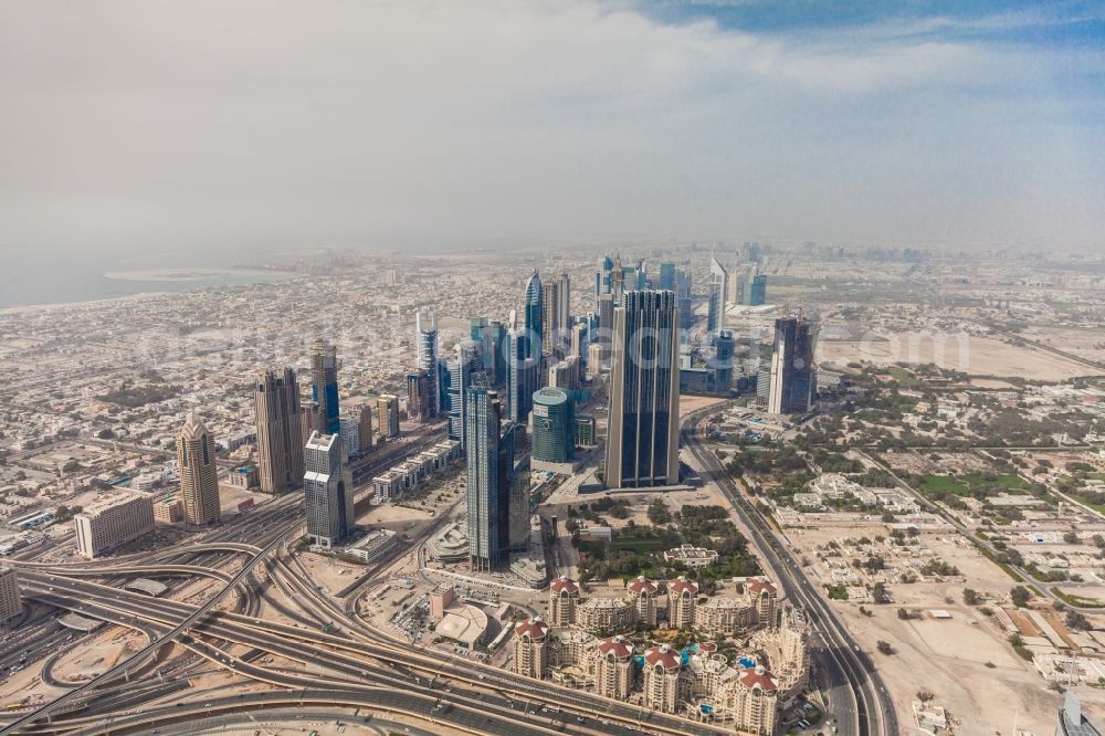 Aerial photograph Dubai - City center with the skyline in the downtown area in Dubai in United Arab Emirates