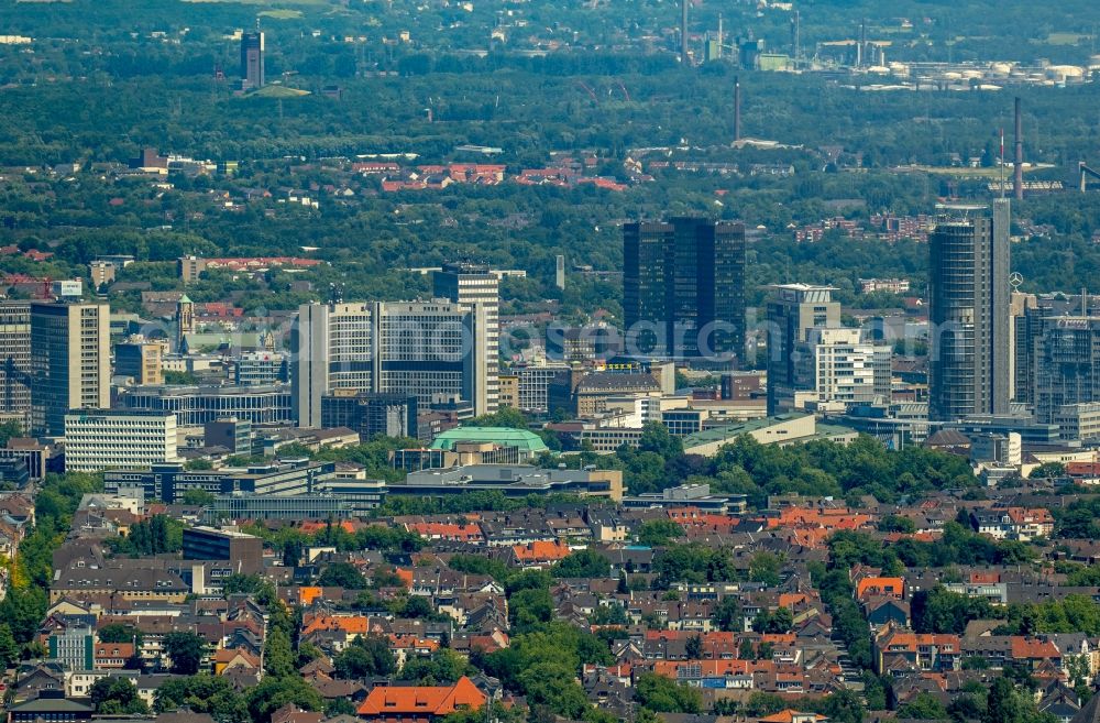 Essen from the bird's eye view: City center with the skyline in the downtown area in Essen in the state North Rhine-Westphalia