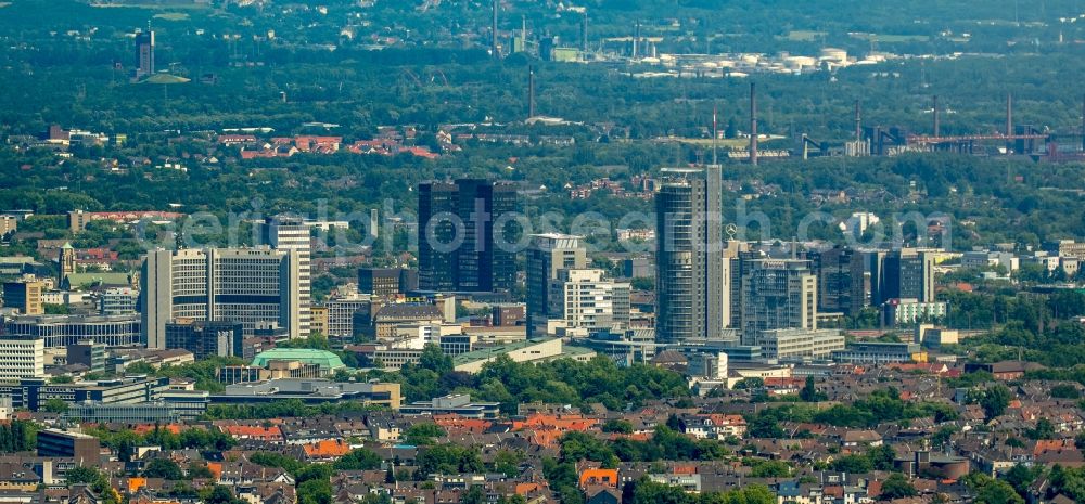 Aerial photograph Essen - City center with the skyline in the downtown area in Essen in the state North Rhine-Westphalia