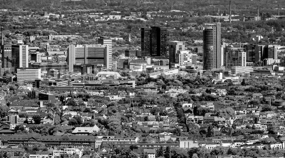 Essen from the bird's eye view: City center with the skyline in the downtown area in Essen in the state North Rhine-Westphalia