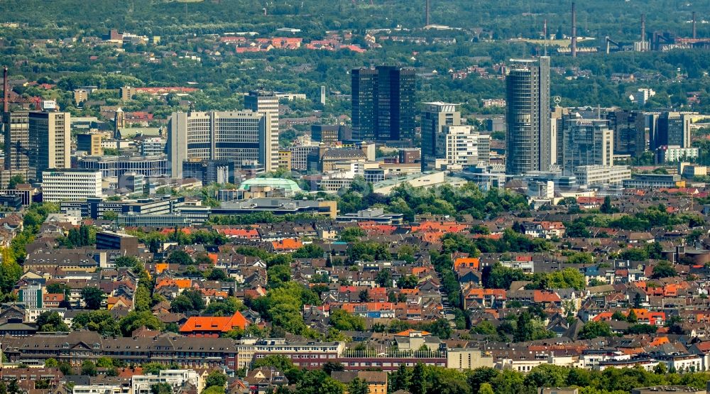 Aerial image Essen - City center with the skyline in the downtown area in Essen in the state North Rhine-Westphalia