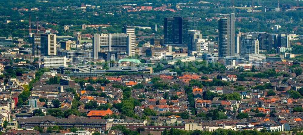 Essen from the bird's eye view: City center with the skyline in the downtown area in Essen in the state North Rhine-Westphalia