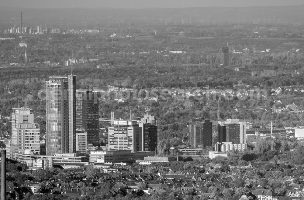 Aerial photograph Essen - City center with the skyline in the downtown area in Essen in the state North Rhine-Westphalia