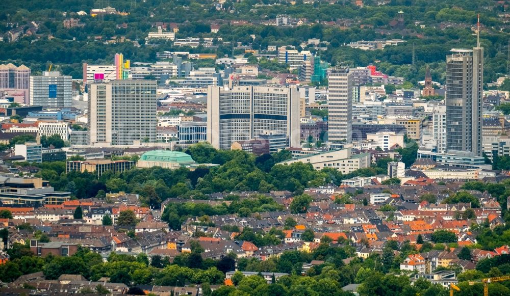 Aerial image Essen - City center with the skyline in the downtown area in Essen in the state North Rhine-Westphalia, Germany