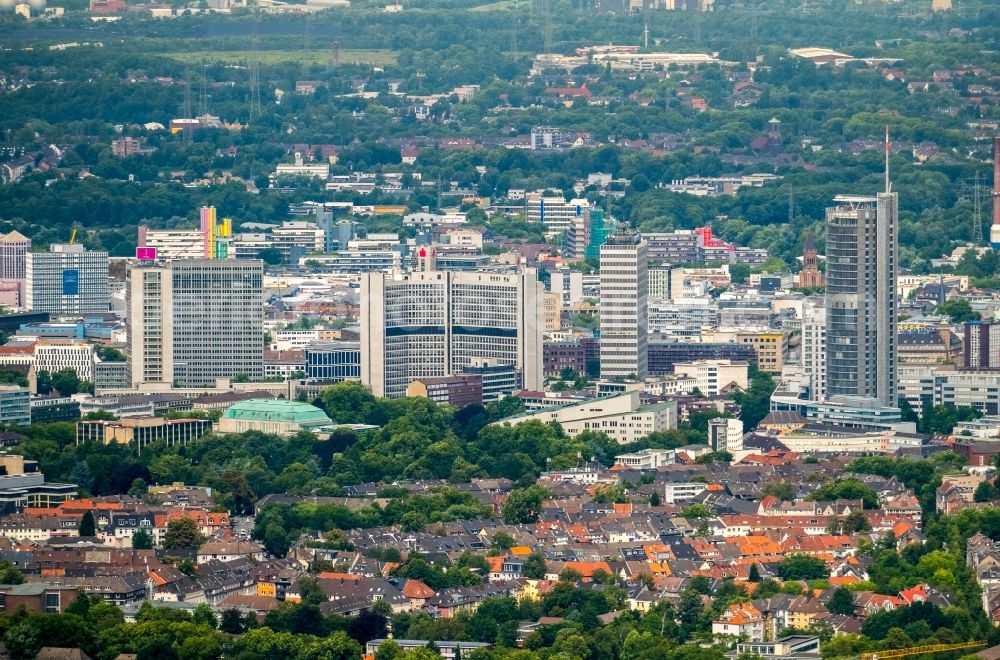 Aerial photograph Essen - City center with the skyline in the downtown area in Essen in the state North Rhine-Westphalia, Germany