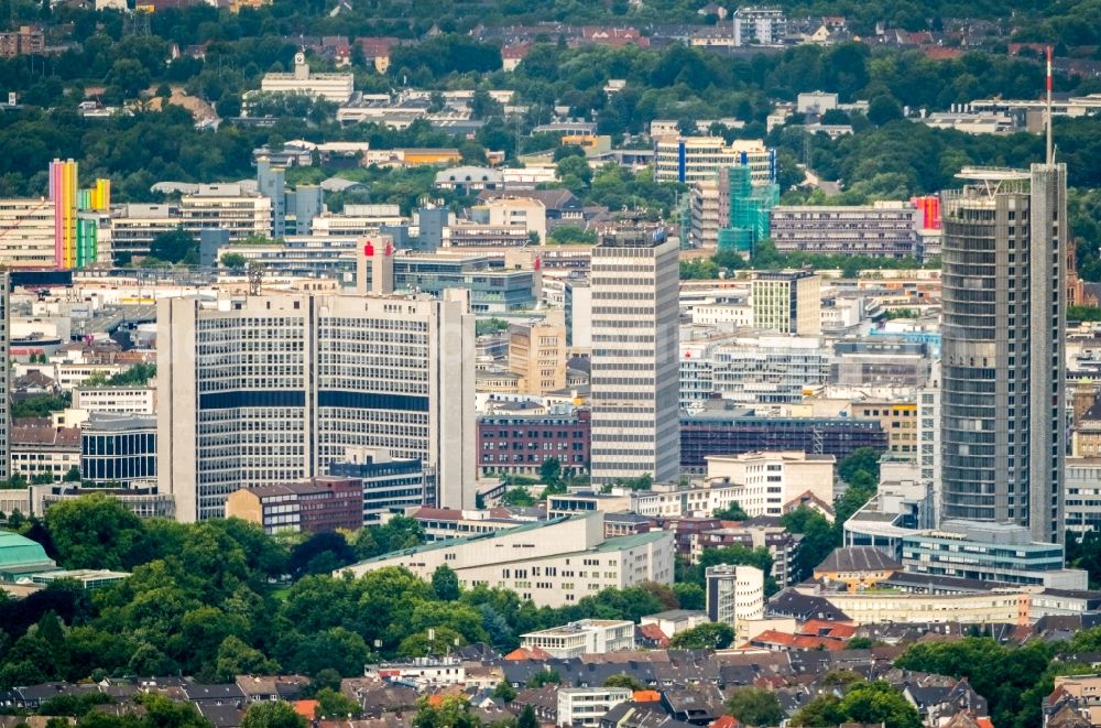 Essen from above - City center with the skyline in the downtown area in Essen in the state North Rhine-Westphalia, Germany