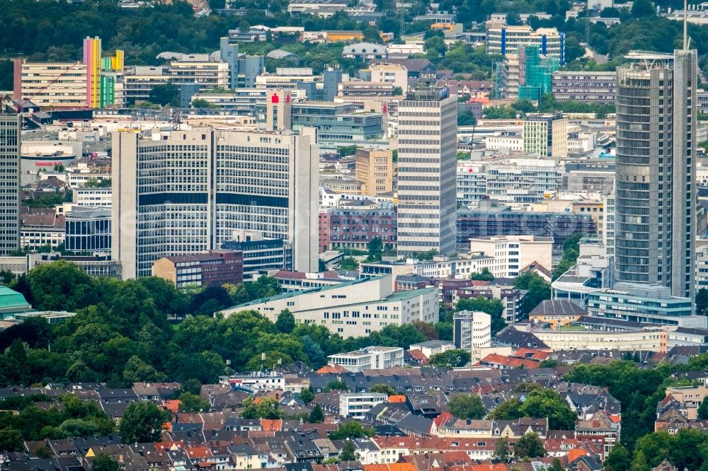 Essen from the bird's eye view: City center with the skyline in the downtown area in Essen in the state North Rhine-Westphalia, Germany