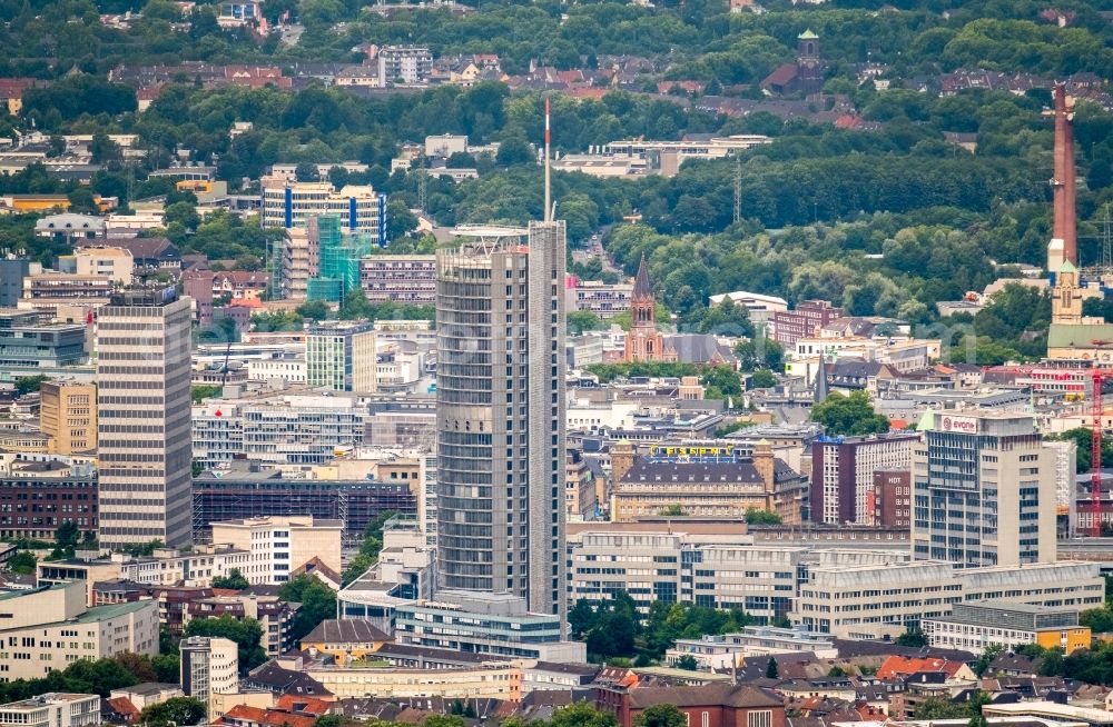 Aerial image Essen - City center with the skyline in the downtown area in Essen in the state North Rhine-Westphalia, Germany