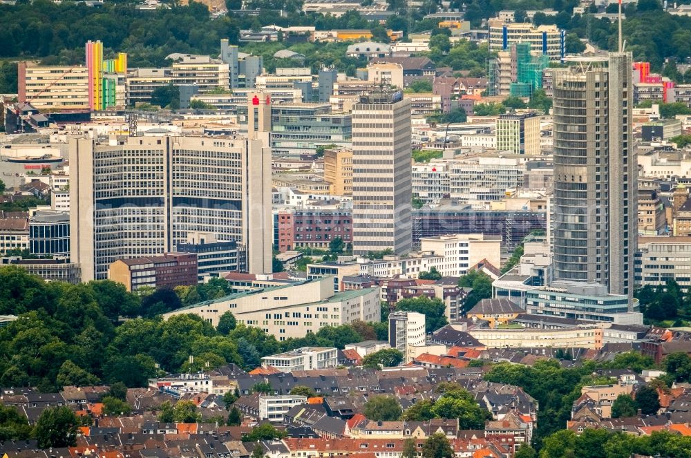 Aerial photograph Essen - City center with the skyline in the downtown area in Essen in the state North Rhine-Westphalia, Germany