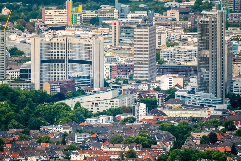 Essen from above - City center with the skyline in the downtown area in Essen in the state North Rhine-Westphalia, Germany