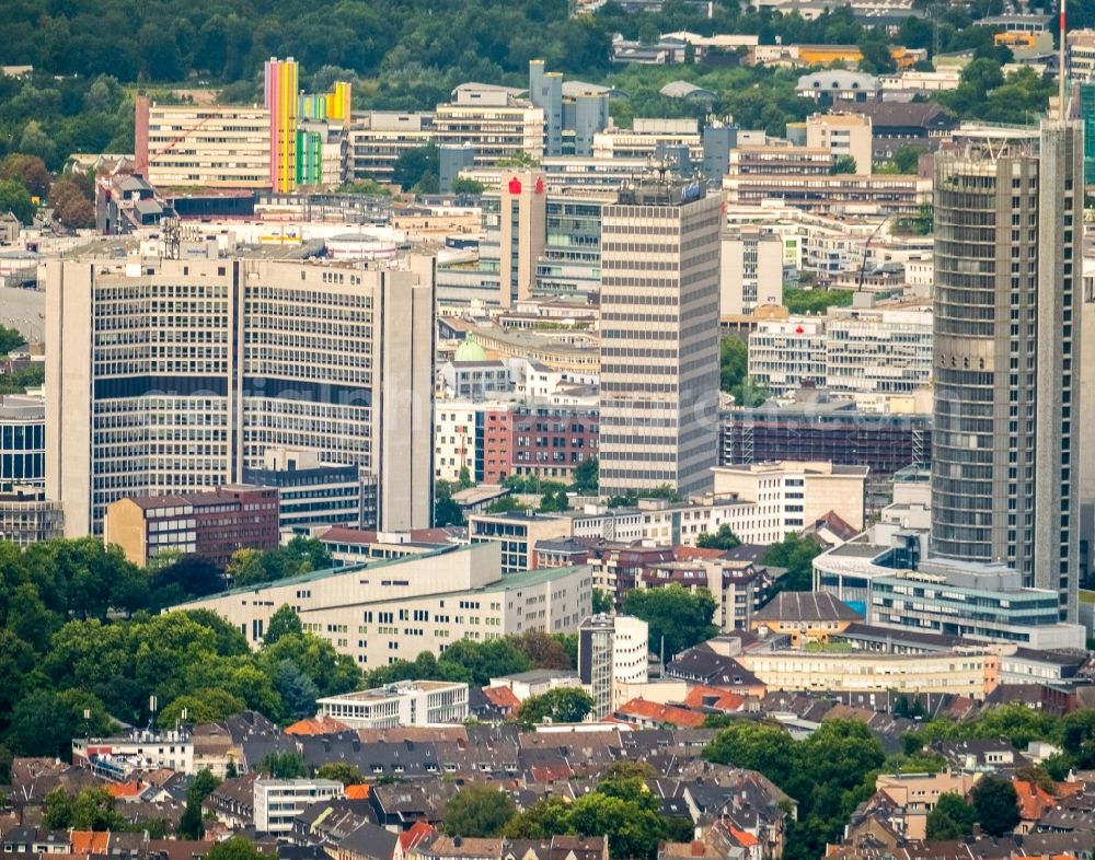 Essen from the bird's eye view: City center with the skyline in the downtown area in Essen in the state North Rhine-Westphalia, Germany