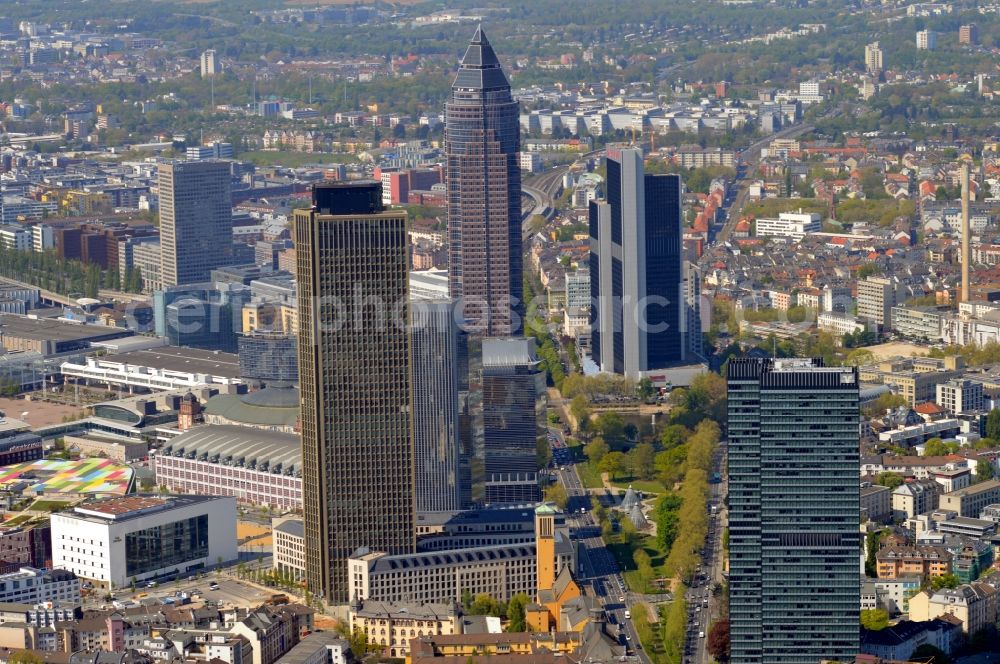 Aerial image Frankfurt am Main - City center with the skyline in the downtown area in Frankfurt in the state Hesse