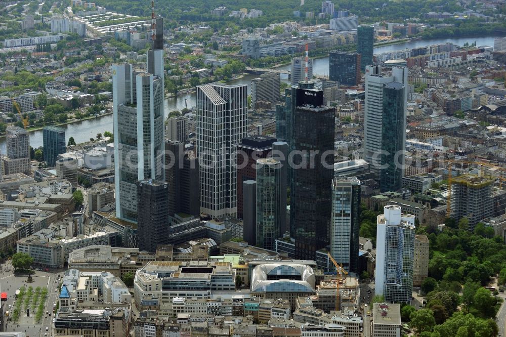 Frankfurt am Main from the bird's eye view: City center with the skyline in the downtown area in Frankfurt in the state Hesse