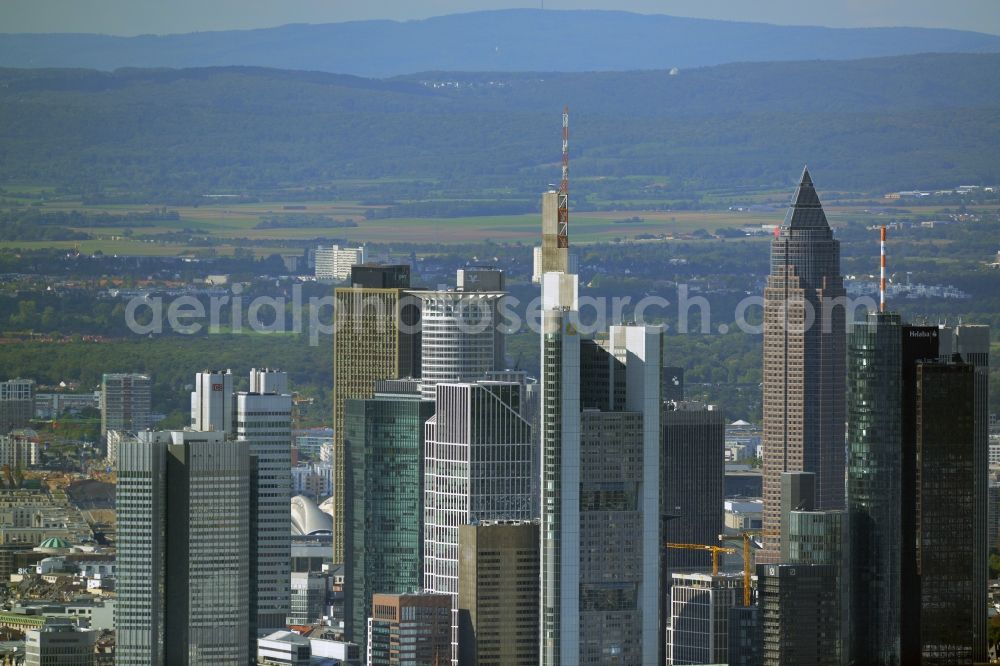 Frankfurt am Main from the bird's eye view: City center with the skyline in the downtown area in Frankfurt in the state Hesse