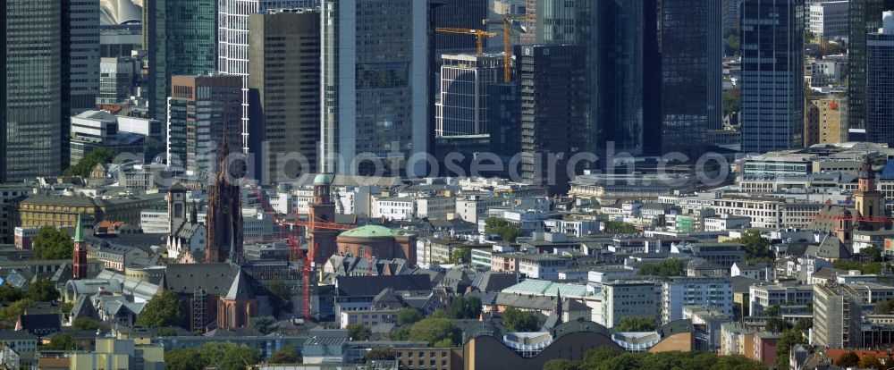 Aerial image Frankfurt am Main - City center with the skyline in the downtown area in Frankfurt in the state Hesse