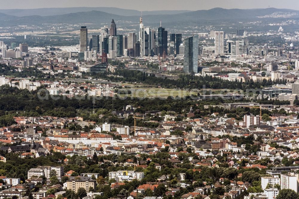 Frankfurt am Main from the bird's eye view: City center with the skyline in the downtown area in Frankfurt in the state Hesse