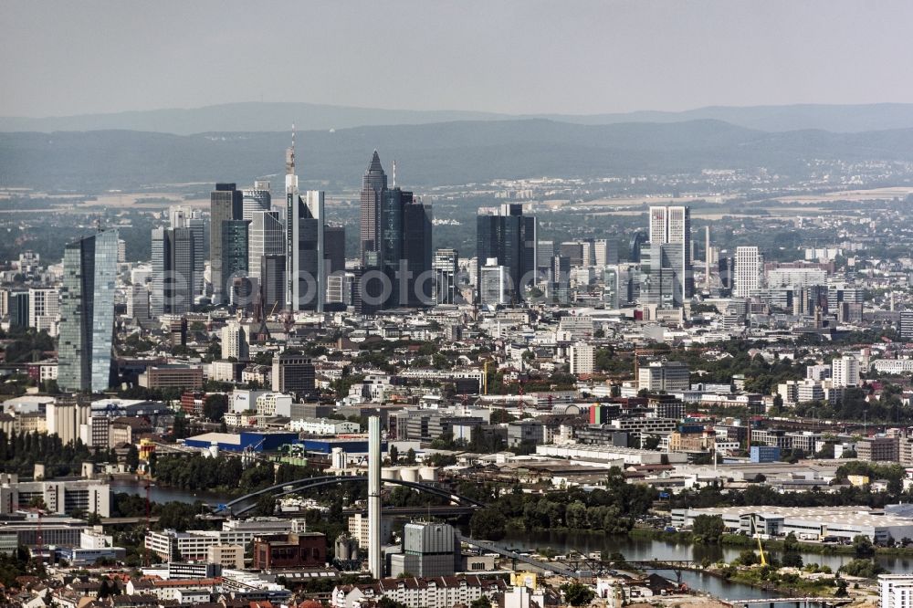 Aerial image Frankfurt am Main - City center with the skyline in the downtown area in Frankfurt in the state Hesse