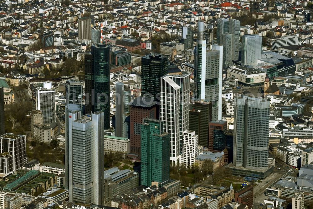 Aerial photograph Frankfurt am Main - City center with the skyline in the downtown area in Frankfurt in the state Hesse, Germany