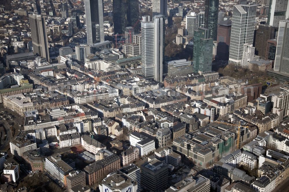 Frankfurt am Main from the bird's eye view: City center with the skyline in the downtown area in the district Innenstadt in Frankfurt in the state Hesse