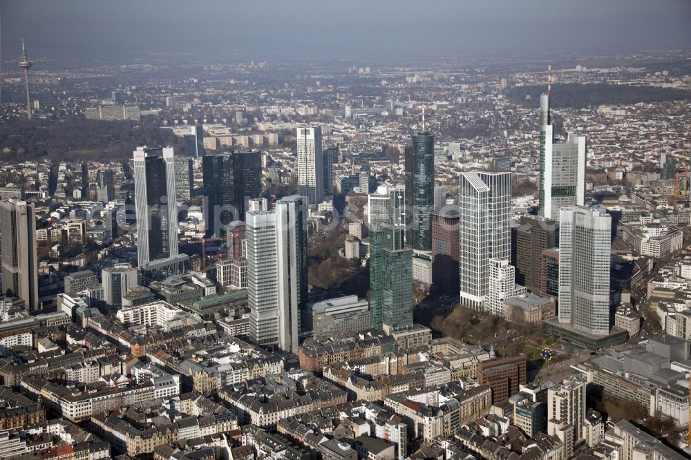 Aerial image Frankfurt am Main - City center with the skyline in the downtown area in the district Innenstadt in Frankfurt in the state Hesse