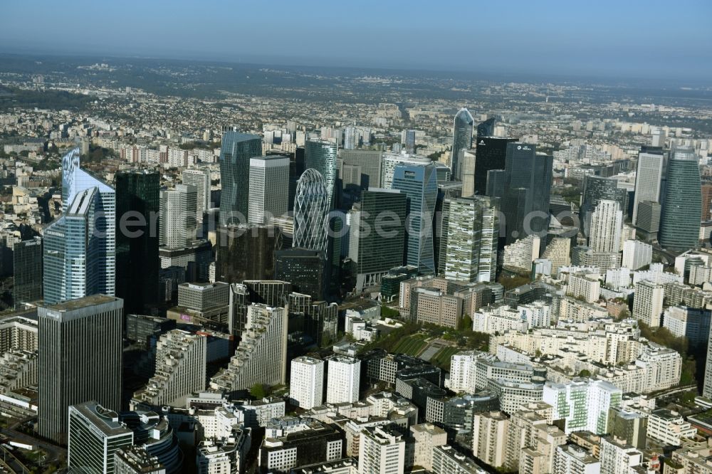 Paris Courbevoie from the bird's eye view: City center with the skyline in the downtown area in Paris Courbevoie in Ile-de-France, France