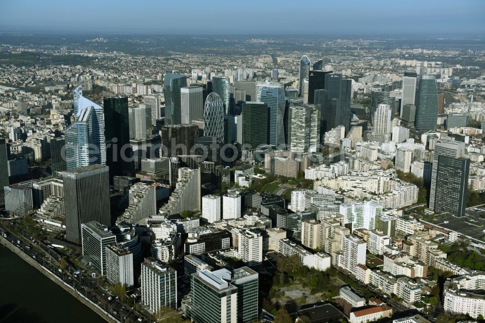 Aerial image Paris Courbevoie - City center with the skyline in the downtown area in Paris Courbevoie in Ile-de-France, France