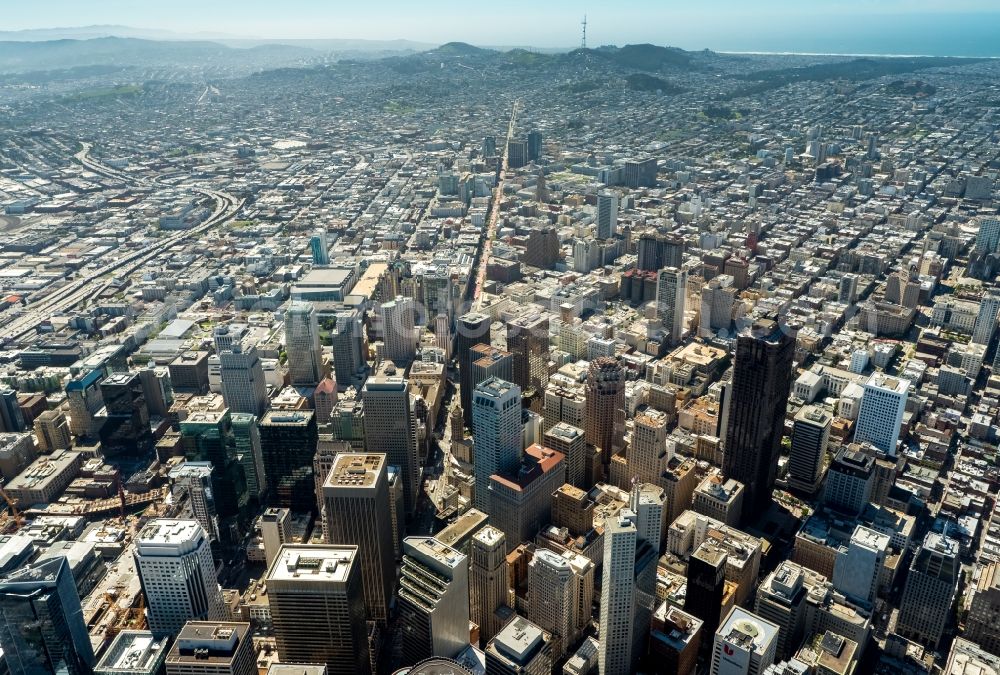 Aerial image San Francisco - City center with the skyline in the downtown area in San Francisco in USA