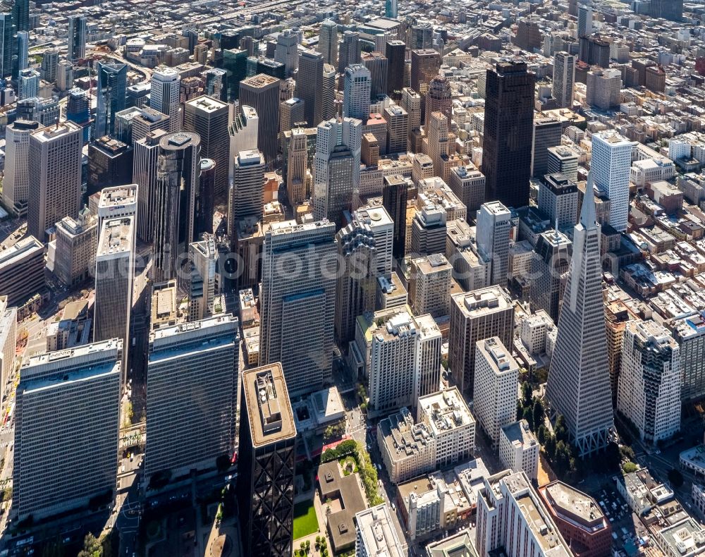 San Francisco from the bird's eye view: City center with the skyline in the downtown area in San Francisco in USA