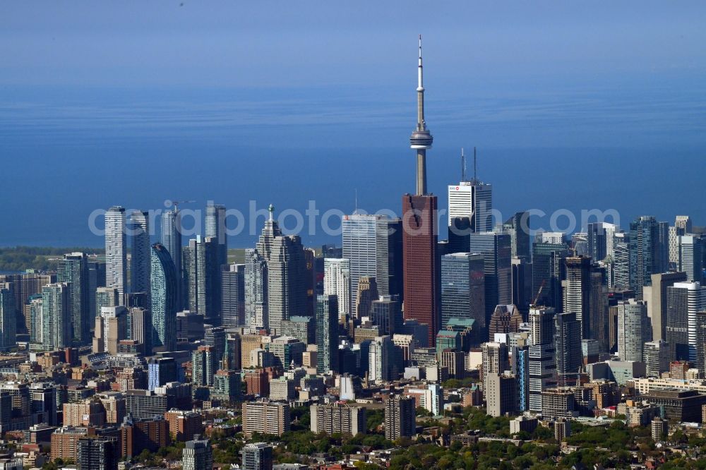 Toronto from the bird's eye view: City center with the skyline in the downtown area in Toronto in Ontario, Canada