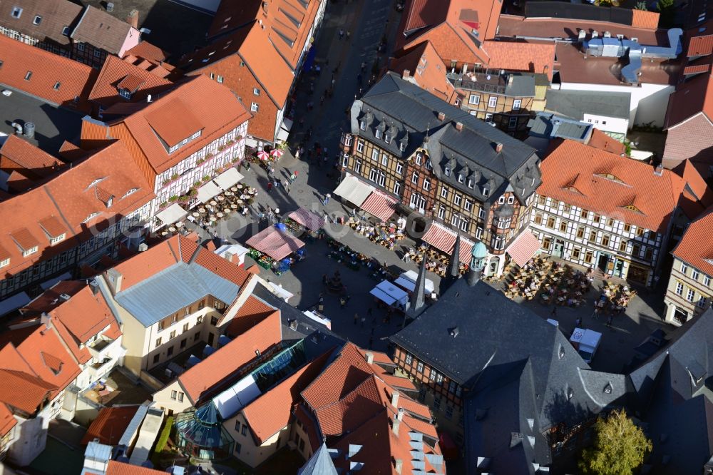 Aerial photograph Wernigerode - View onto the old city and the inner city of Wernigerode in the state Saxony-Anhalt. Catch sight of the townhall and the marketplace