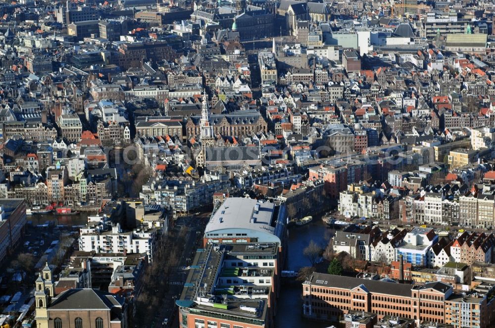 Aerial image Amsterdam - City center with districts De Wallen, Waalse Kerk, Droog and Binnenstad in Amsterdam Netherlands