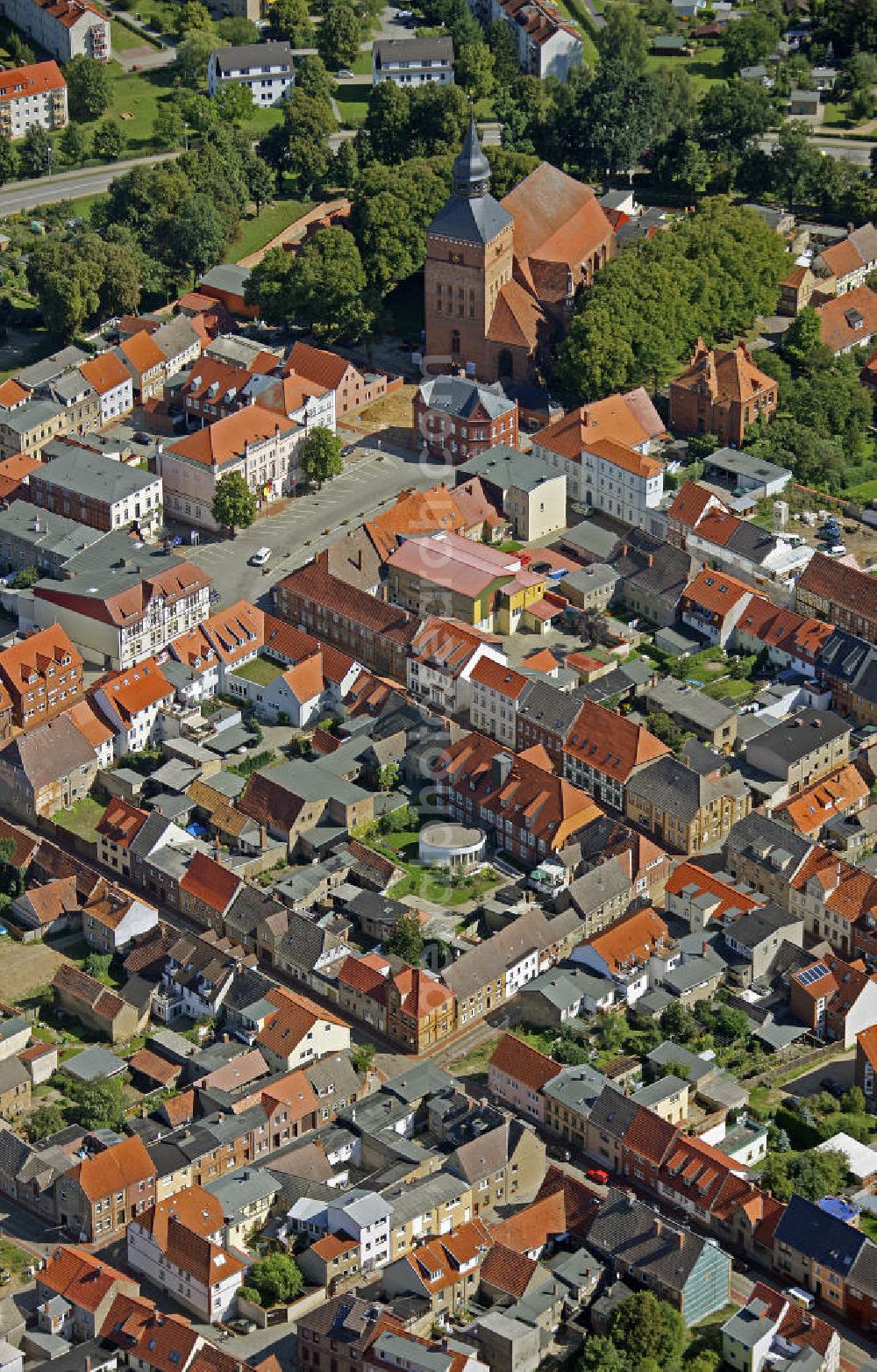 Sternberg from the bird's eye view: Blick auf den Stadtkern von Sternberg in Mecklenburg-Vorpommern. Im Hintergrund die Stadtkirche St. Maria und St. Nikolaus. View of the city center of Sternberg in Mecklenburg-Western Pomerania. In the background the city church of St. Mary and St. Nicholas.