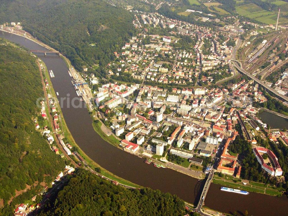 Aerial photograph D??ín (Tetschen - Bodenbach) - Blick auf das Stadtzentrum von D??ín (Tetschen - Bodenbach) an der Elbe.