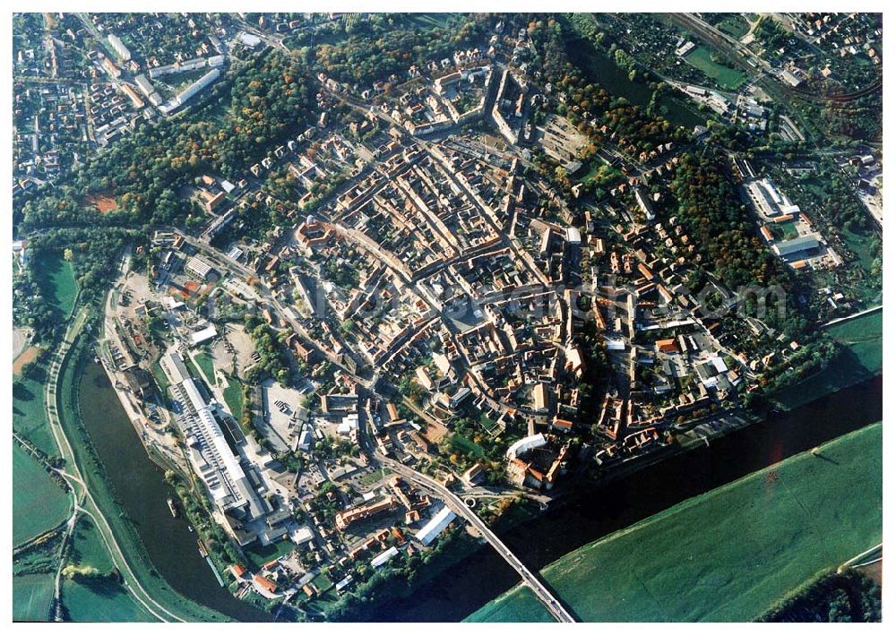 Aerial image Torgau / Sachsen - Stadtzentrum von Torgau / Sachsen (mit 35mm Optik aus 9800 ft MSL).