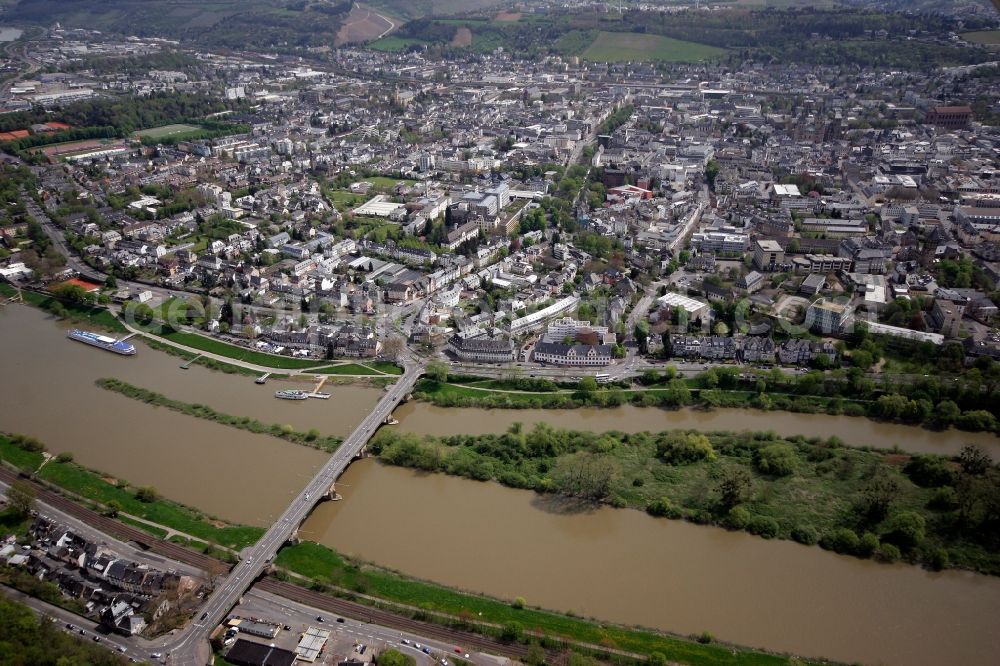 Aerial photograph Trier - City center of Trier along the Mosel in Rhineland-Palatinate