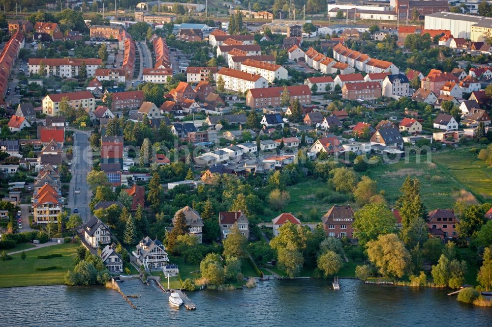 Waren (Müritz) from the bird's eye view: City center on the lake shore of Lake Mueritz Waren (Mueritz) in Mecklenburg - West Pomerania