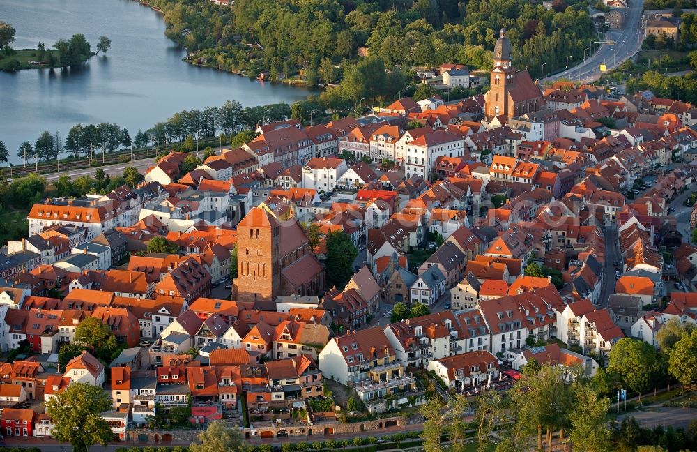 Waren (Müritz) from above - City center on the lake shore of Lake Mueritz Waren (Mueritz) in Mecklenburg - West Pomerania