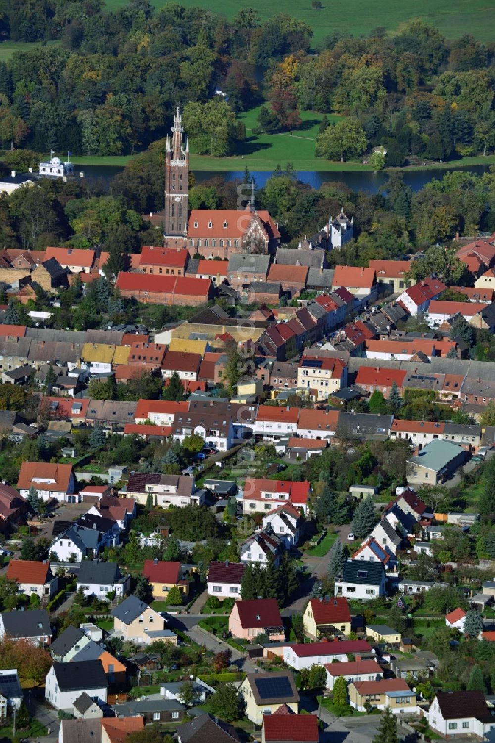 Wörlitz from above - City center and downtown in Woerlitz in Saxony-Anhalt